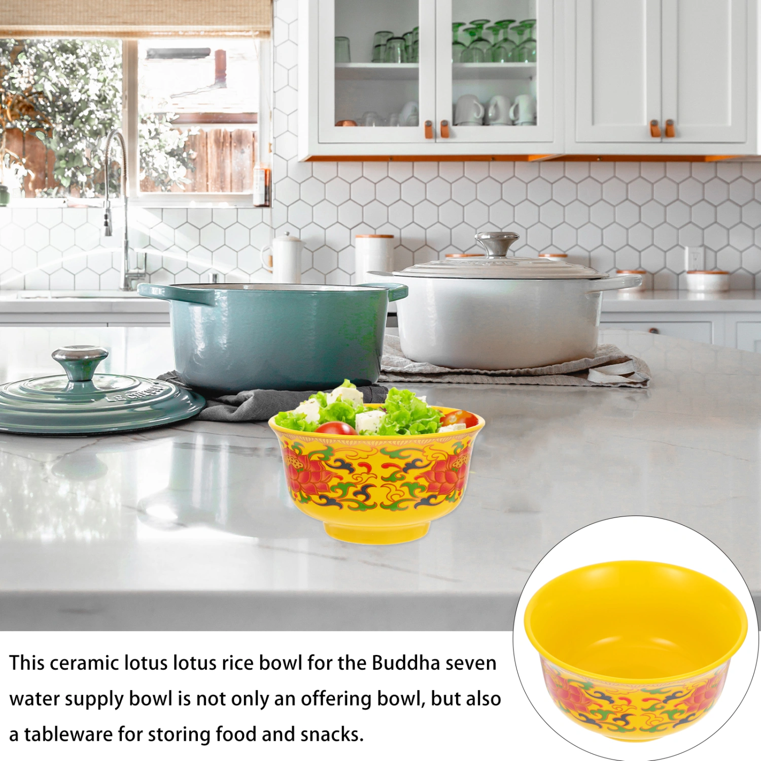 1Pc Durable Round Buddhist Offering Bowl Ceramic Container Portable Water Bowl