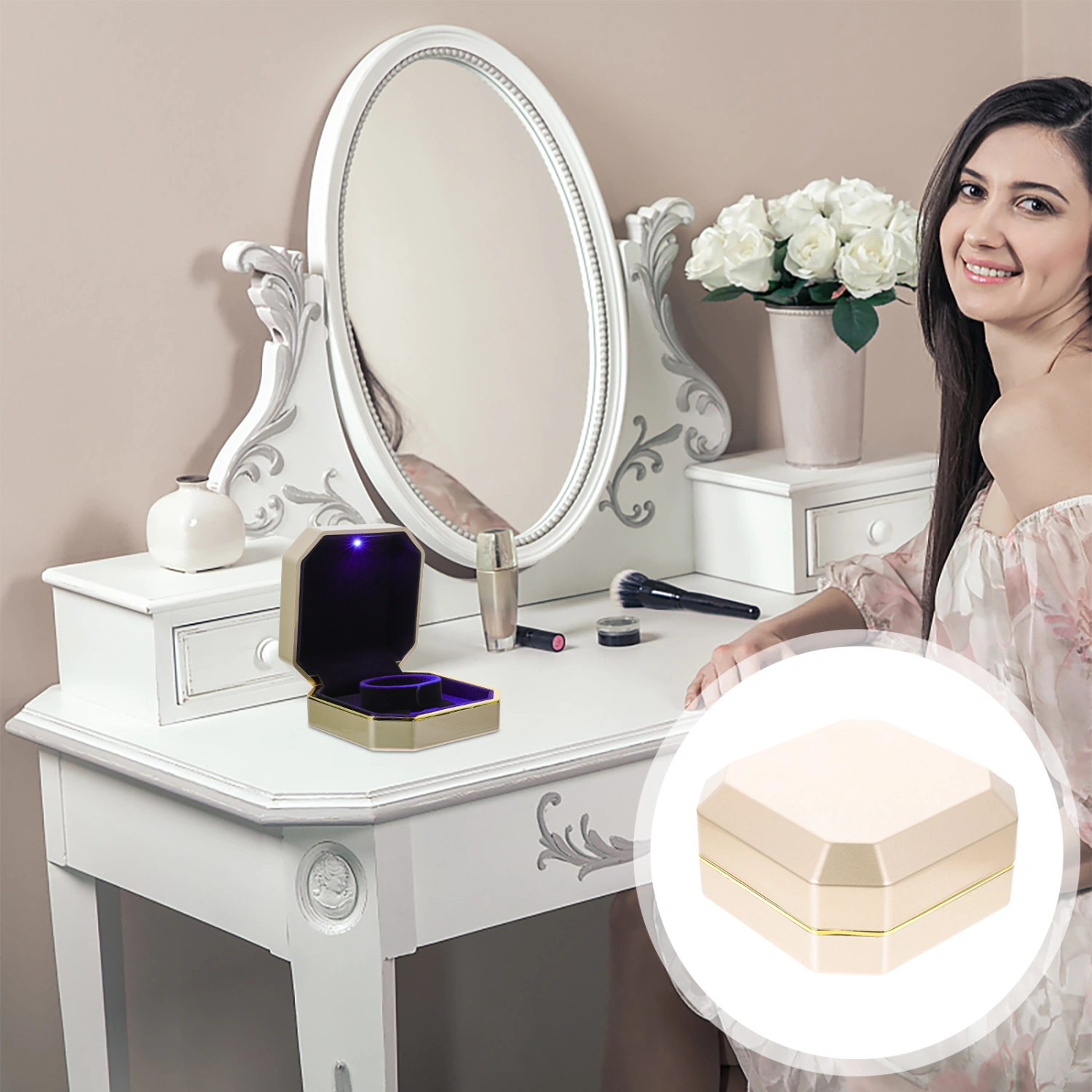 1Pc LED Light Jewelry Storage Box Plastic Luminous Jewelry Storage Display Box