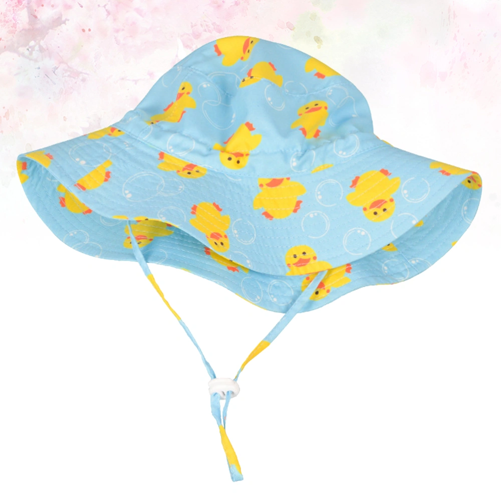 1pc 52cm Sunscreen Breathable Fisherman Hat Cartoon Duck Adjustable Sun Hat with A Big Brim for Children(Sky-blue)