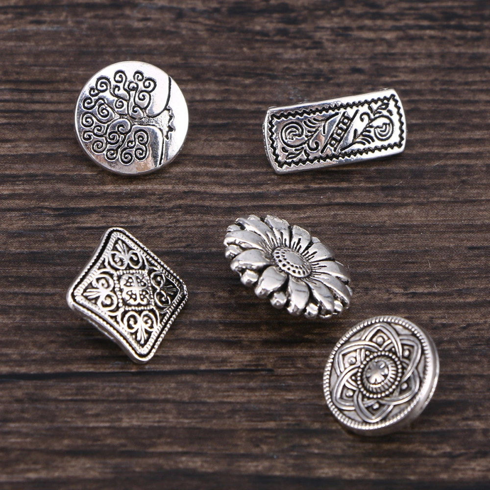 50PCS Vintage Buttons Decorative Buttons Mixed Retro Ancient Bronze Engraved Flower Shape Round Square Buttons for Sewing and Crafting (Ancient Silver)