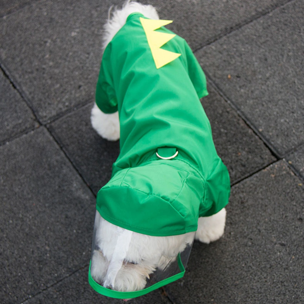 Pet Dog Raincoat Puppy Waterproof Outdoor Funny Costume Green Dinosaur Rain Clothes - Size S