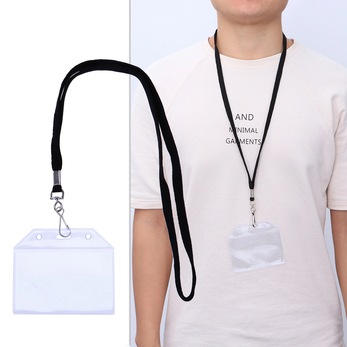 5pcs Clear PVC Waterproof ID Holder Transparent Badge Holder with Black Rope