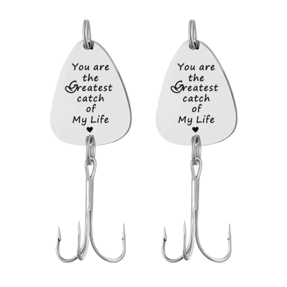 2PCS Fishhook Keychains Titanium Steel Letter Printing Key Ring You Are The Greatest Catch of My Life Fish Hook Key Holder Stainless Steel Key Rings Craft Decor for Friends Families Silver