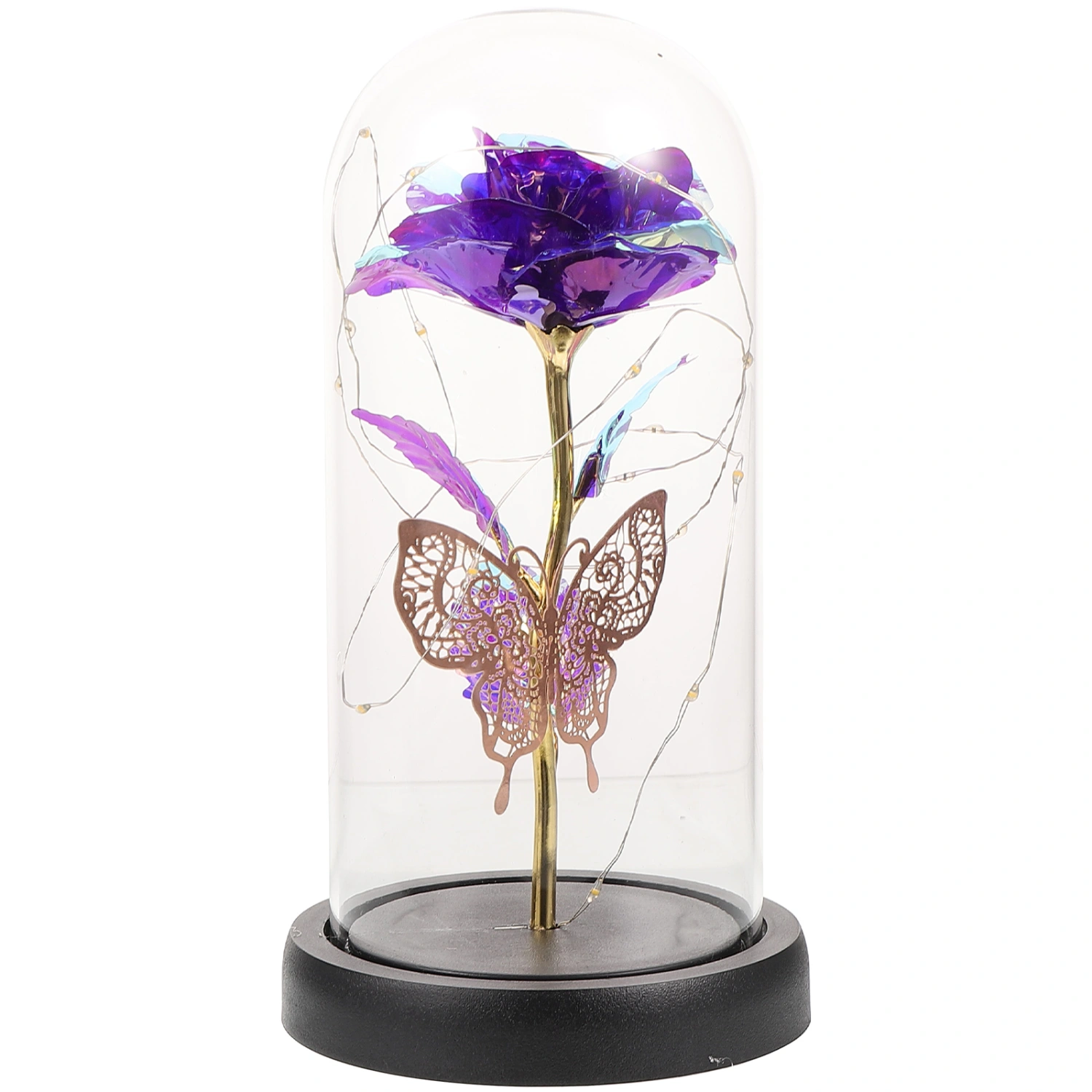 Eternal Rose with LED Light in Glass Dome Valentines Day Eternal Rose Preserved Rose