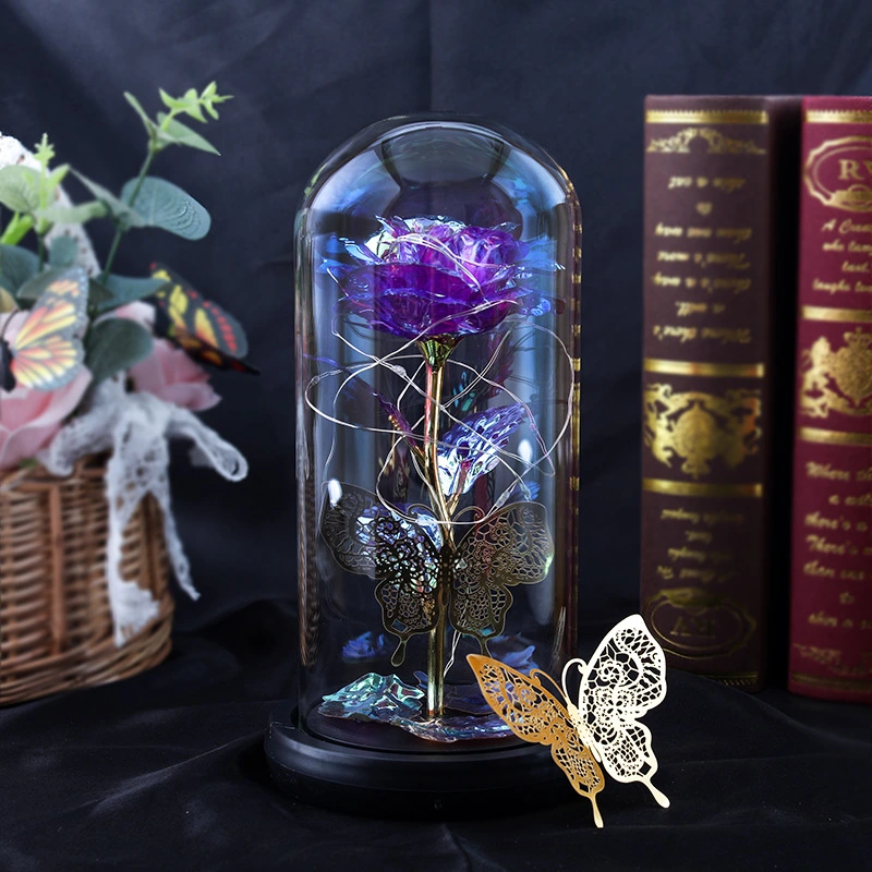 Eternal Rose with LED Light in Glass Dome Valentines Day Eternal Rose Preserved Rose