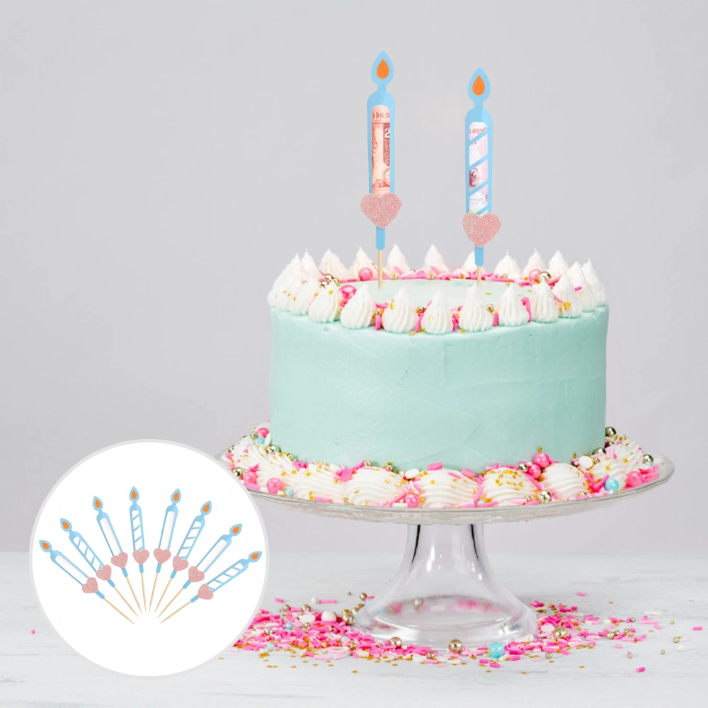 8pcs Paper Candle Flame Cake Toppers Money Tube Design Birthday Cake Picks