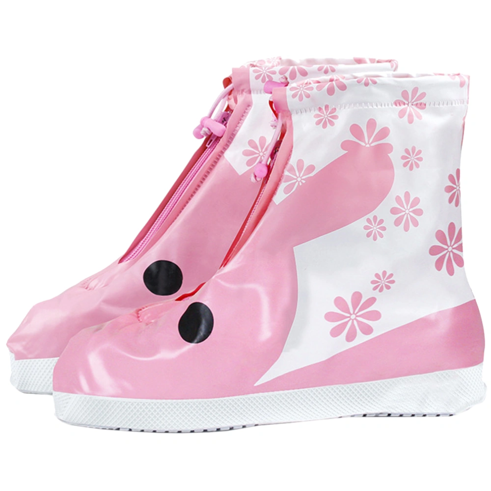 1 Pair Rabbit Rainproof Shoe Covers Cartoon Pattern Rain Shoes Cover Non-slip PVC Shoe Protector for Kids (Pink, M Size)