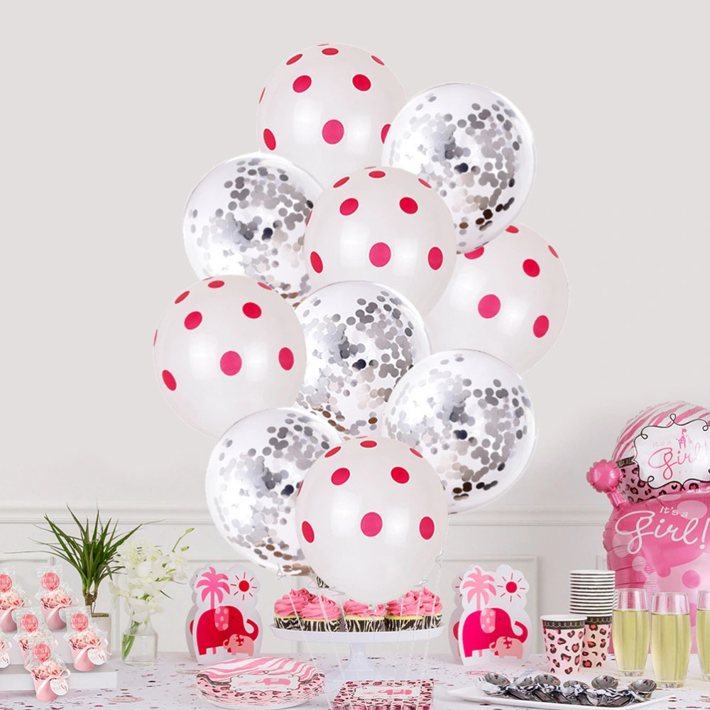 10pcs Dots Decor Balloon Shining Latex Balloon for Festival Party Gathering Wedding (5pcs Silver Shining Pattern, 5pcs White Dots Pattern)