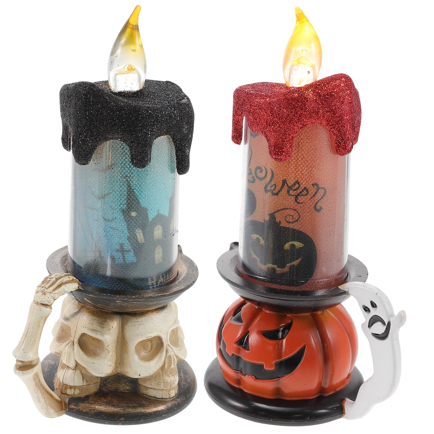 2pcs Halloween Skull Pumpkin Candle Light Halloween Tealight Candle Decoration