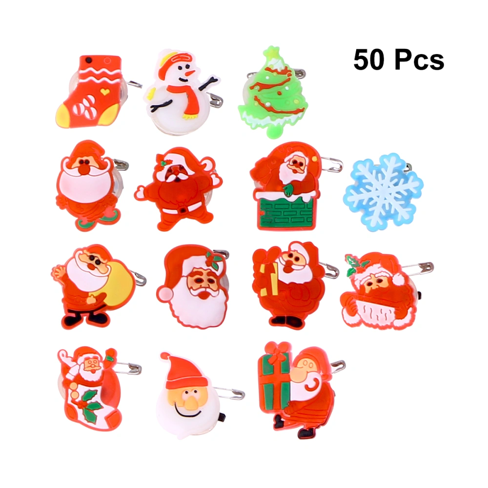 50PCS Christmas Flashing Brooch LED Brooch Kids Party Supplies Flashing Light Brooch (Style Mixed)