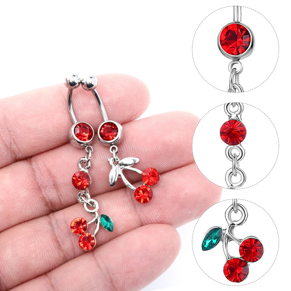 3pcs Crystal Navel Ring Cherry Charm Belly Piercing Ring Belly Button Ring