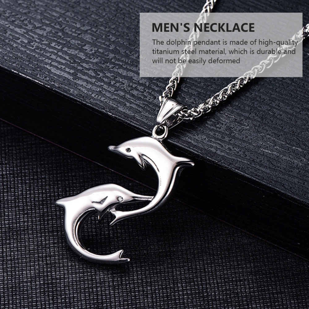 1pc Dolphin Titanium Steel Necklace Men's Glossy Pendant Jewelry Decoration