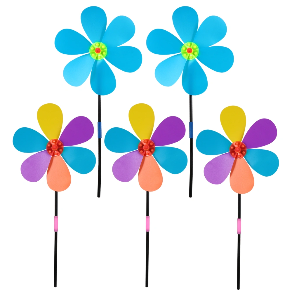 5pcs Wind Spinners with Ground Stake DIY Plastic Colorful Sunflower Windmills