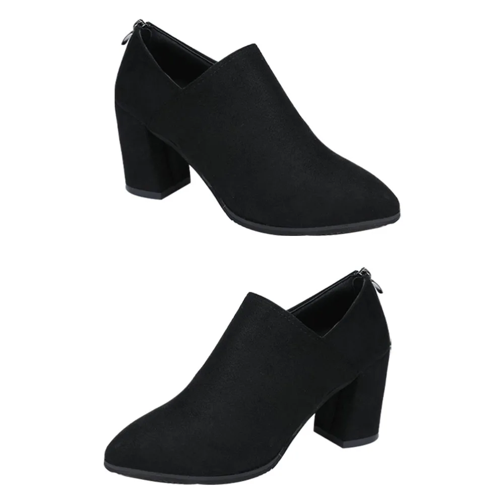 1 Pair of Winter Ankle Boots Pointy Toe Shoes Chunky Heel Bootie for Woman