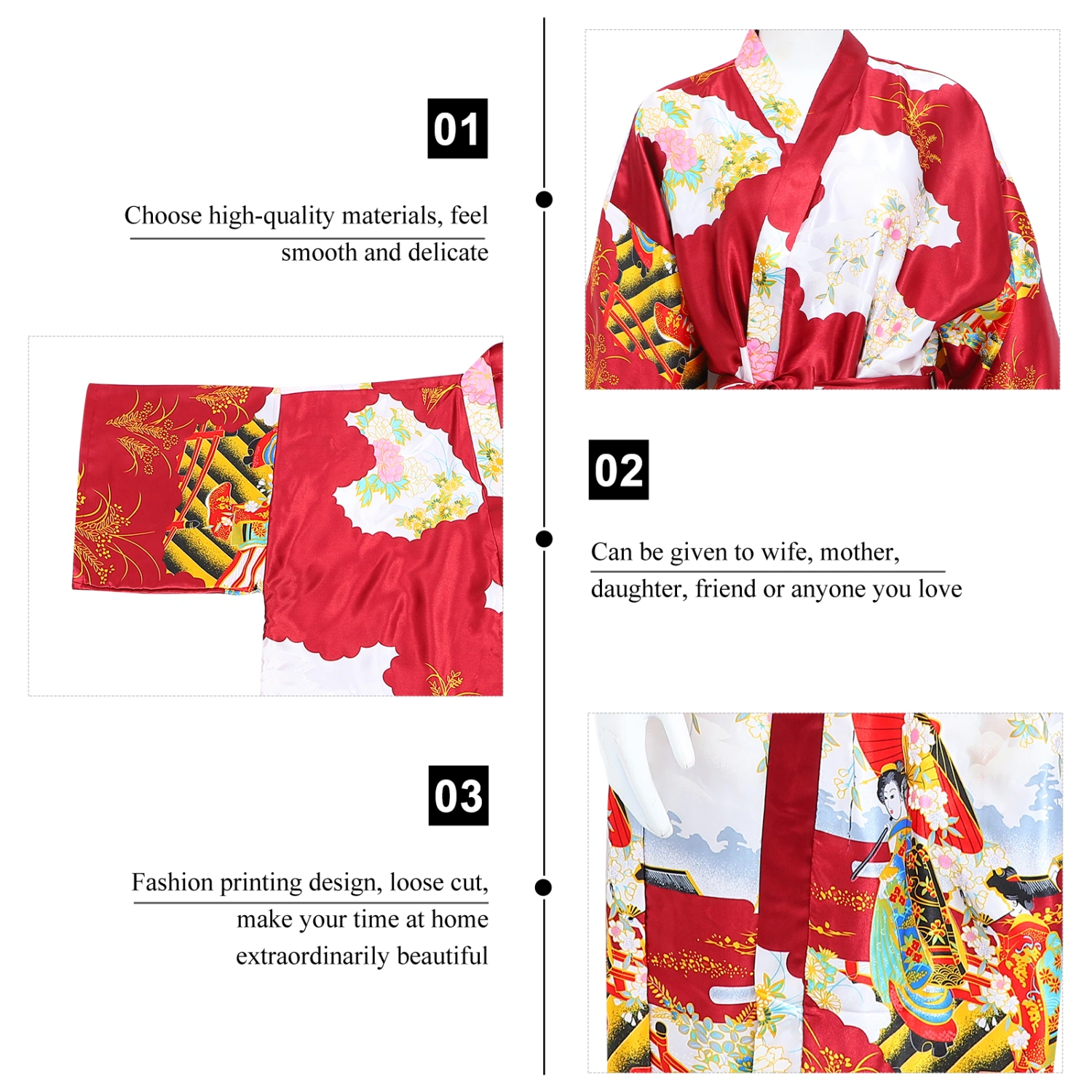 Long Kimono Bathrobe Sleepwear Artificial Silky Bathrobe Cardigan Nightgown
