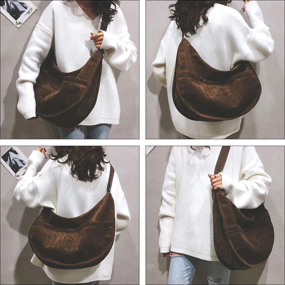 1 Pc Retro Corduroy Shoulder Bag Large Capacity Simple Canvas Tote Bag Handbag