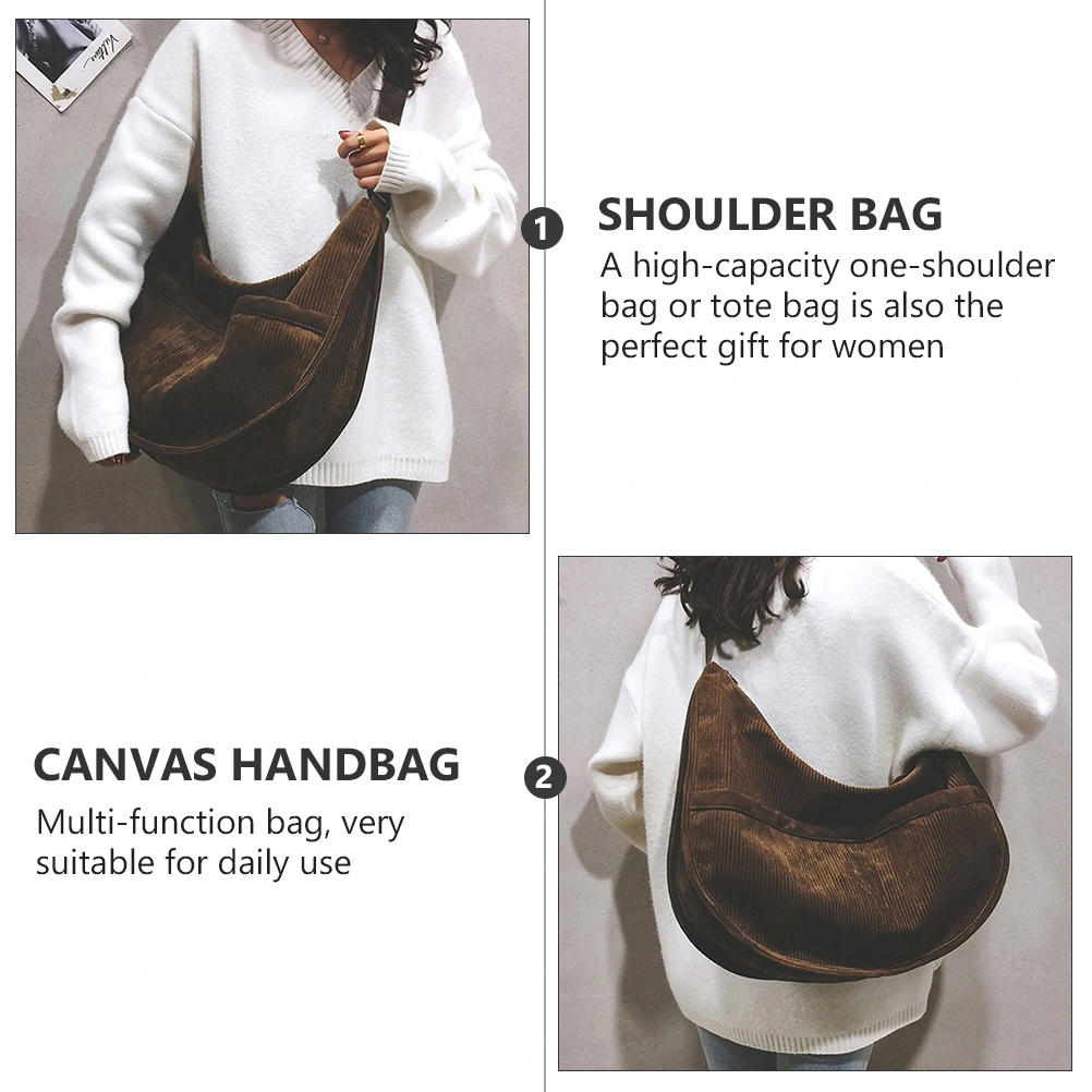 1 Pc Retro Corduroy Shoulder Bag Large Capacity Simple Canvas Tote Bag Handbag