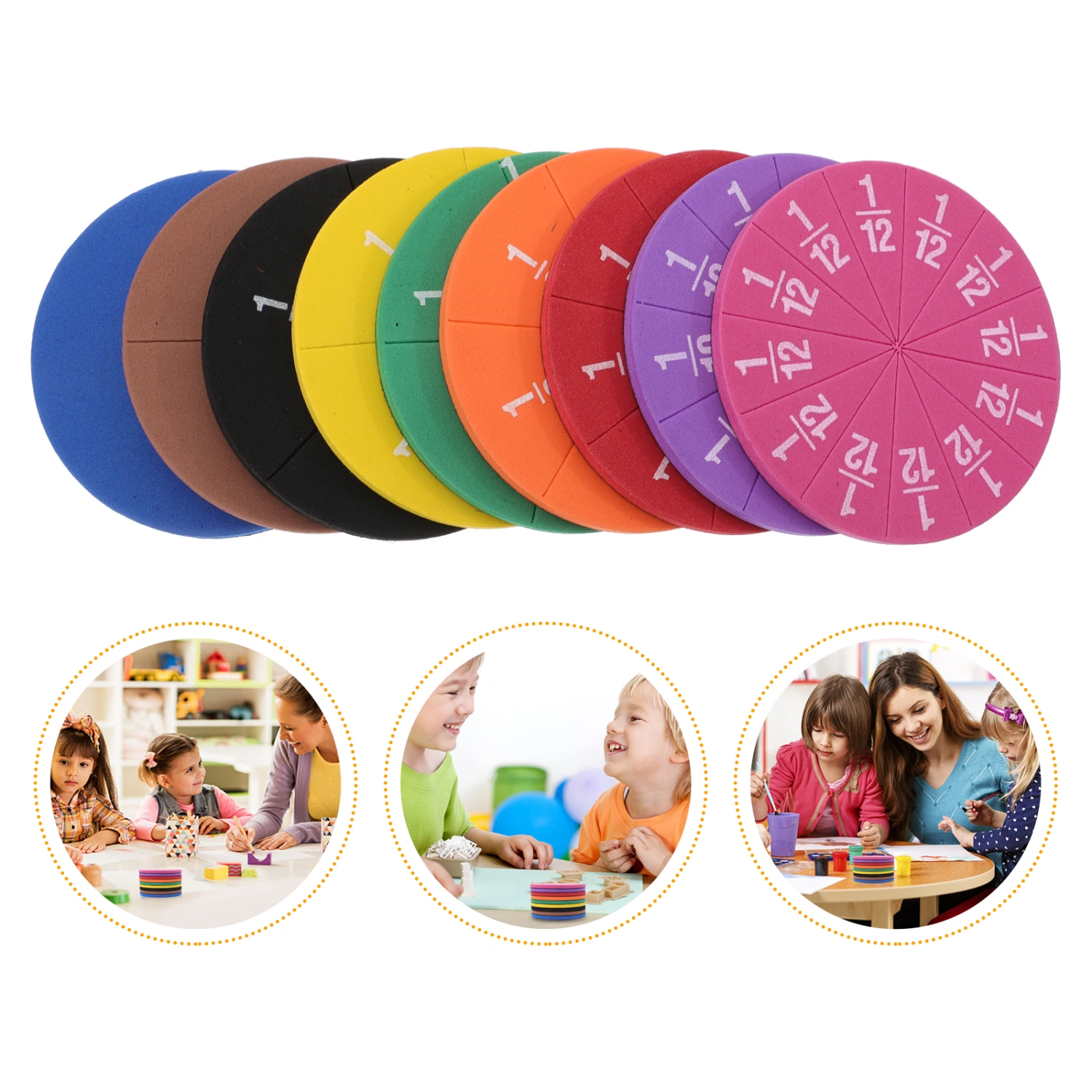 2 Sets Fraction Props Teaching Aid Primary School Education Fraction Circles