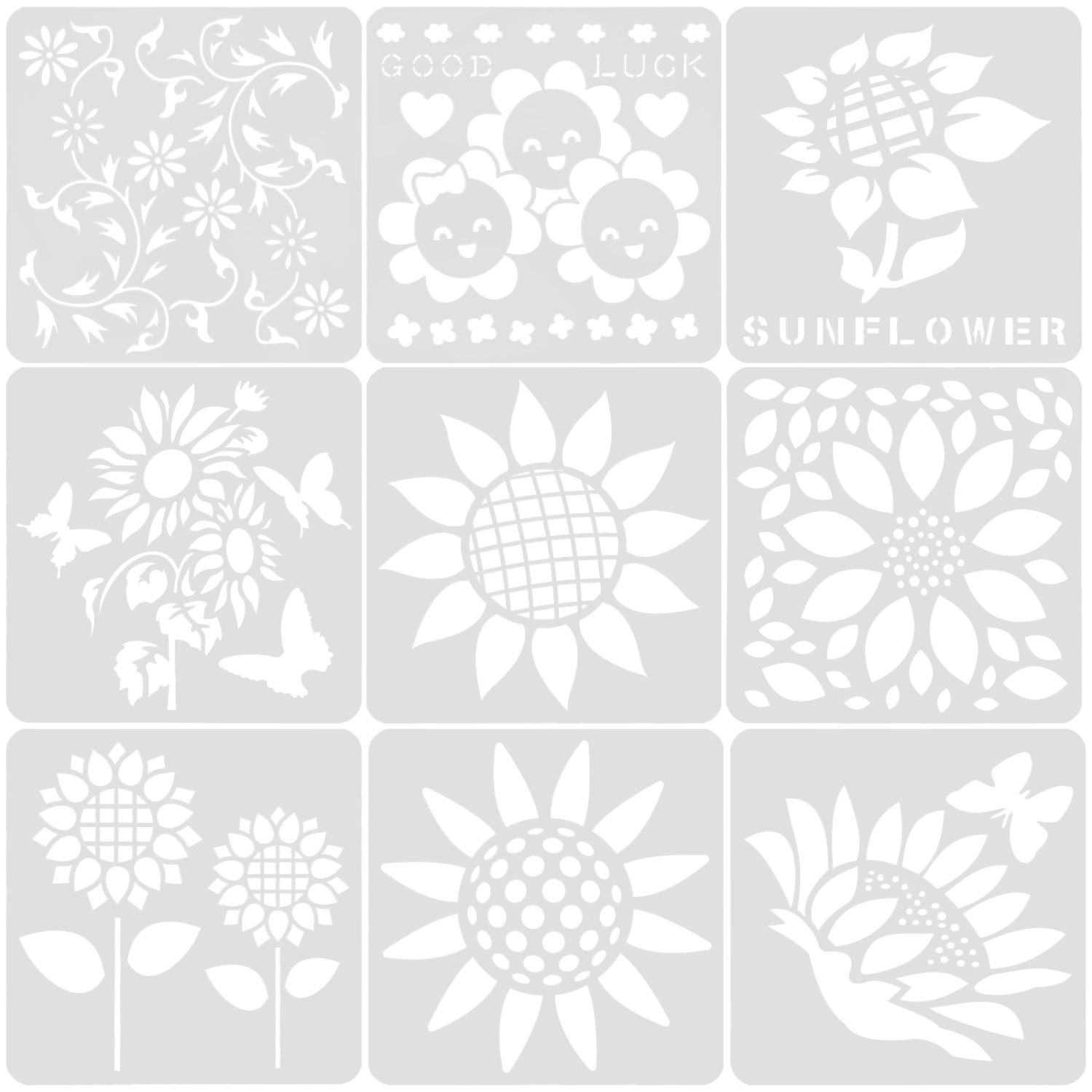 9Pcs Sunflower Painting Stencils Wall Art Drawing Stencils Painting Stencils for Crafting