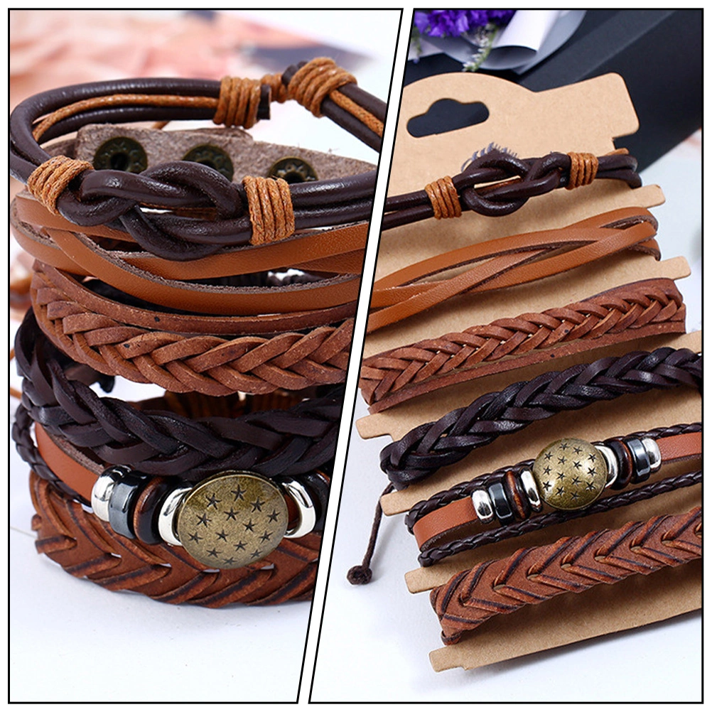 1 Set of 6Pcs DIY Hip-hop Cowhide Bangle Fashionable Male Bracelet Male Decor