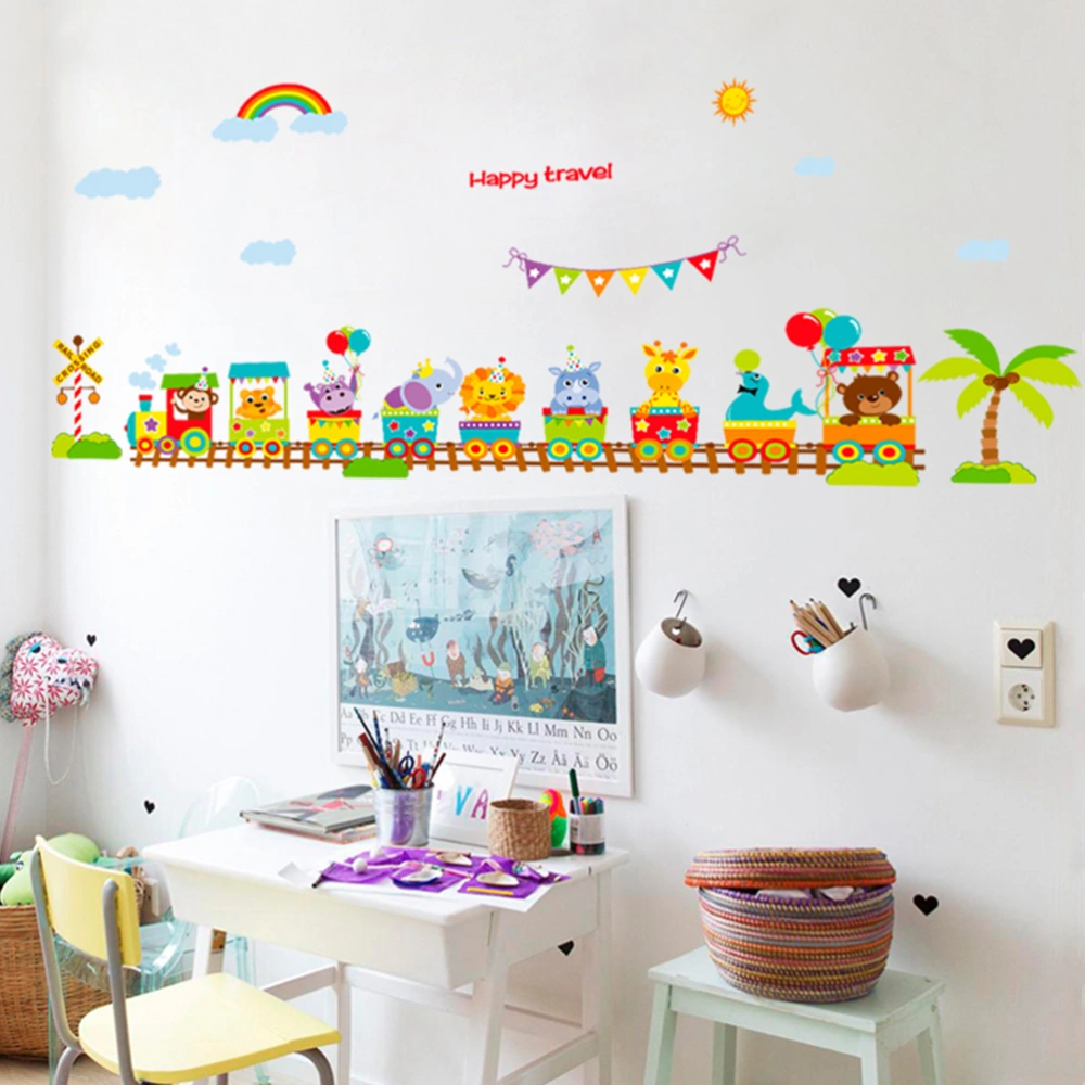 Colorful Cartoon Train Wall Sticker Removable Wall Decoration Mural Decals for Kids Room Playroom Nursery Living Room