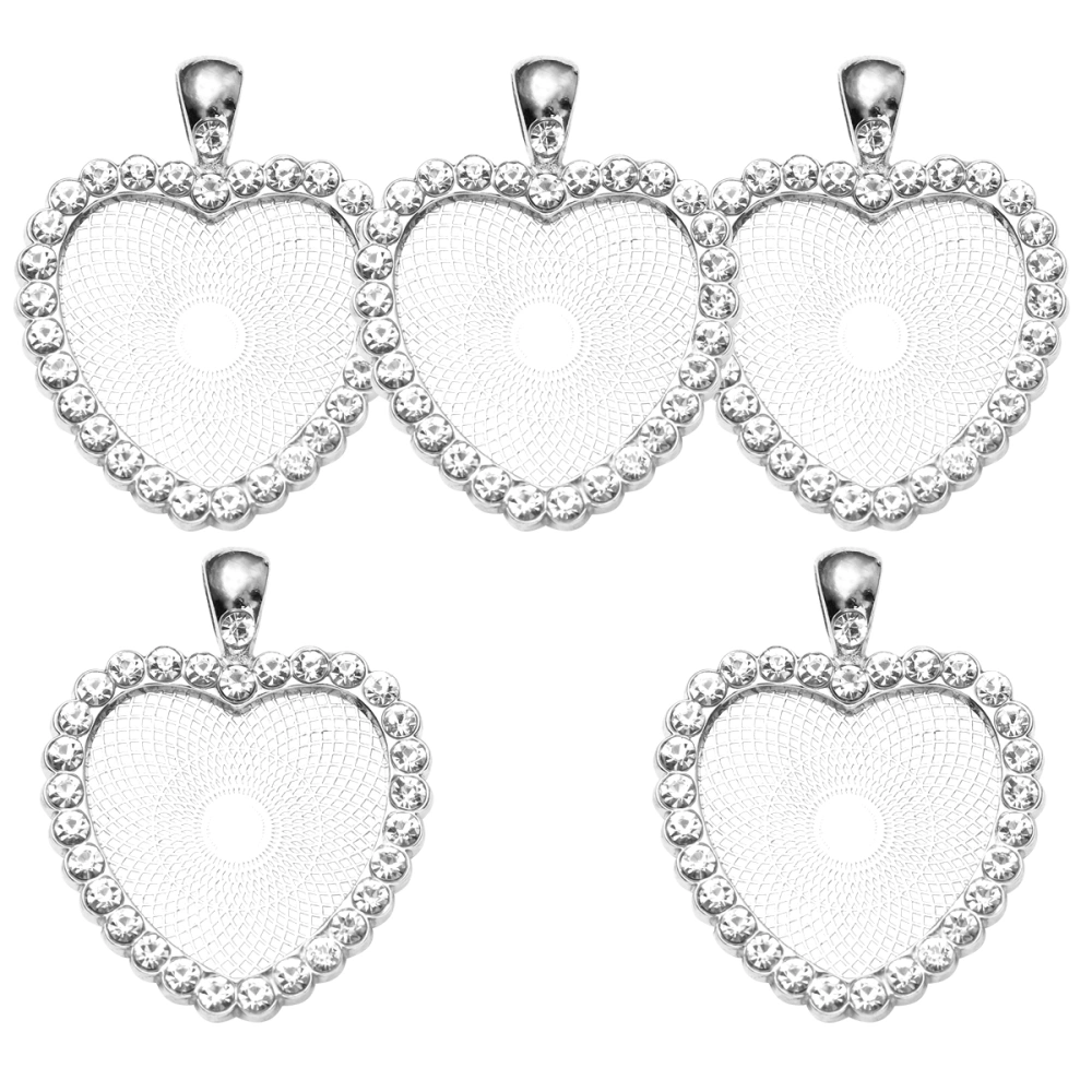 5Pcs Heart-shaped Diamond Pendant DIY Jewelry Making Accessories for Necklace Bracelet Anklet (Sliver)