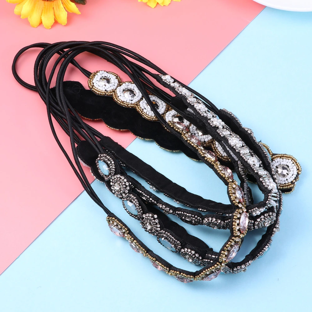 6pcs Women Beads Headbands Rhinestone Hairband Elastic Hair Stylish Headdress Hair Accessories (Champagne White+Grey+Green Grey+Small Pearls+Champagne+Creamy White)