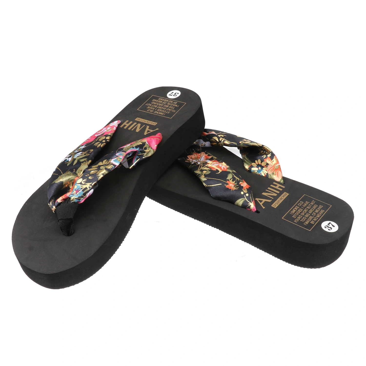 1 Pair Women's Word Slippers High Heel Wedges Casual Travel Simple Beach Shoes Bohemian Outgoing Sandals Slippers Size 37 (Black)