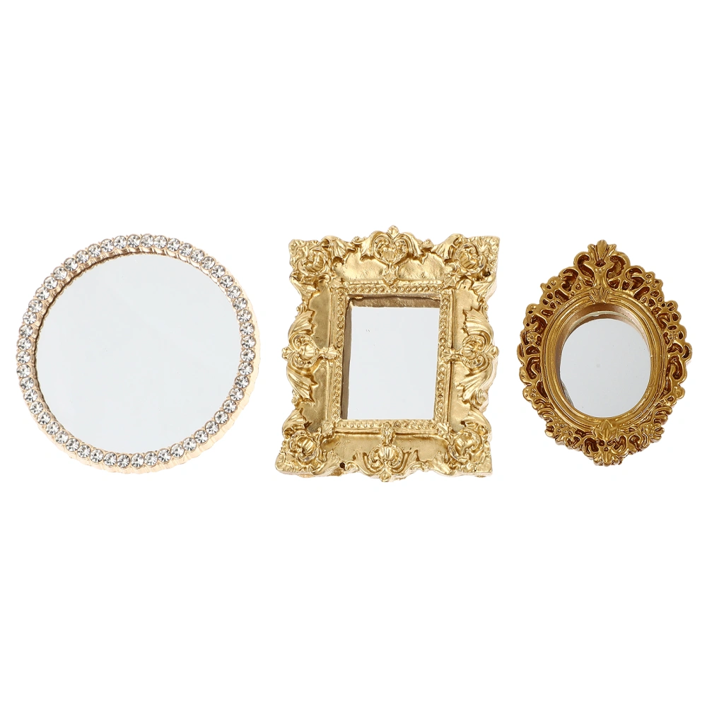 3Pcs Mini Classical Mirror Mini House Mirror Decoration Micro Scene Models