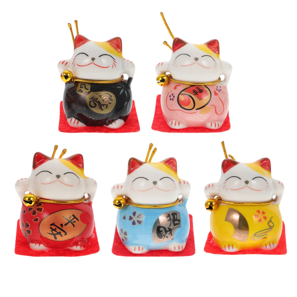 5pcs Decorative Fortune Cat Ornament Japanese Style Fortune Cat Desktop Decor