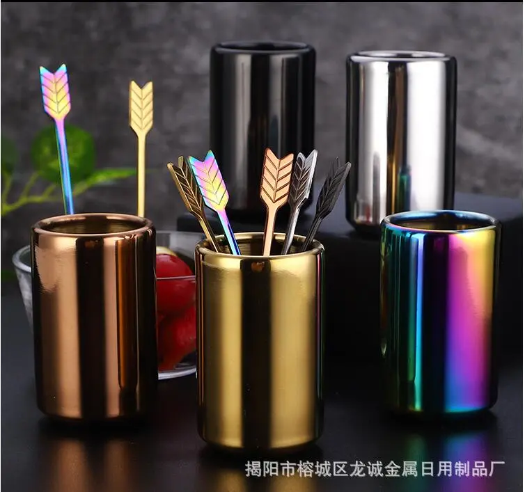 1 Set of Stainless Steel Fruit Picks Decorative Fruits Dessert Picks Coffee Stirrer With Bucket