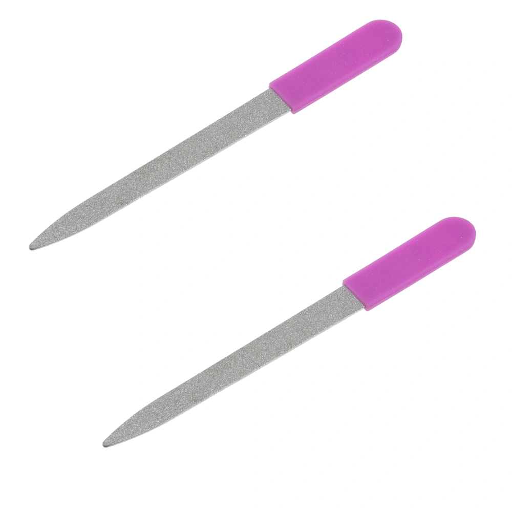 2pcs Stainless Steel Double Side Nail File Emery Board Straight Nail Files Nail Polish Patching Professional Tools (Rosy)