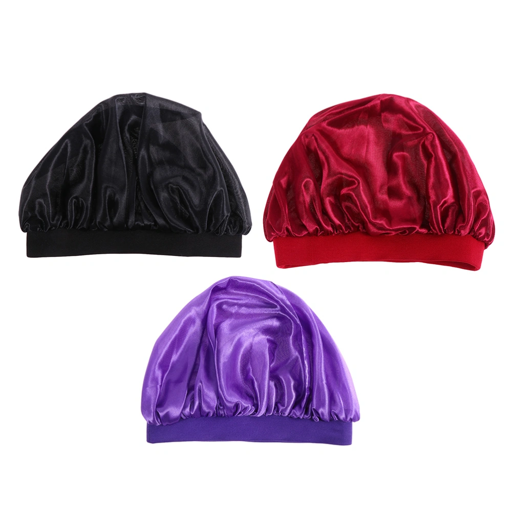 3Pcs Elastic Wide Brim Sleeping Hats Durable Elastic Sleep Caps Child Bathing Caps