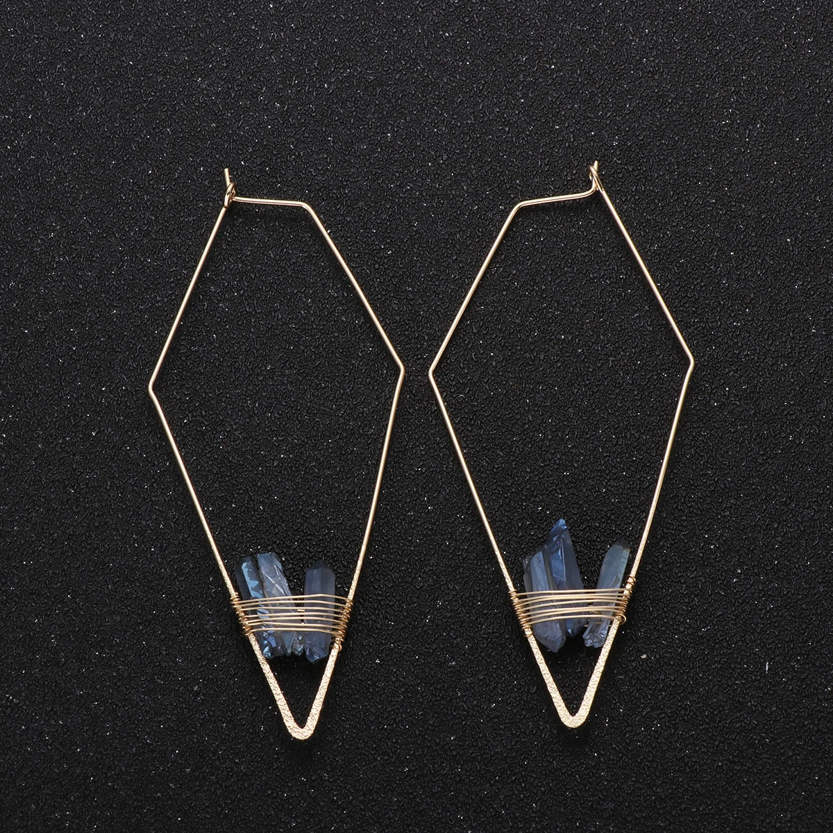 1 Pair of Earrings Copper Wire Geometry Crystal Column Ear Drop for Women Lady (Blue)
