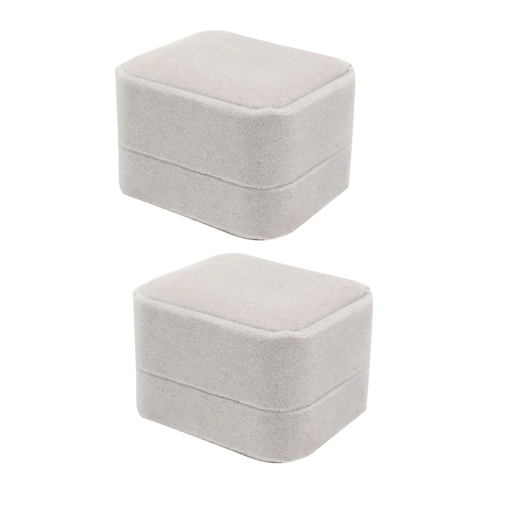 2pcs Delicate Couple Ring Box Fashion Ring Case Ring Storage Box Wedding Jewelry Gift Holder (Grey)