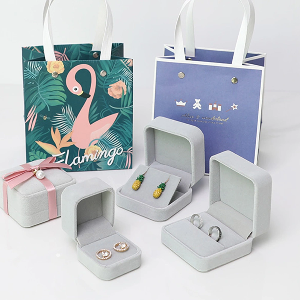 2pcs Delicate Couple Ring Box Fashion Ring Case Ring Storage Box Wedding Jewelry Gift Holder (Grey)