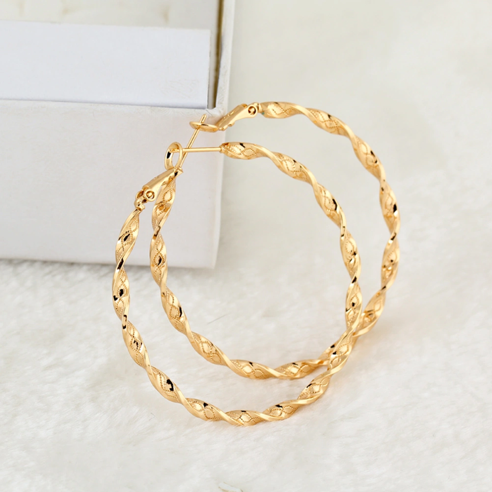 Pair of Fashion Dual Spiral Style Women Girls 18K Gold Plated Ear Pendants Earrings (Golden)