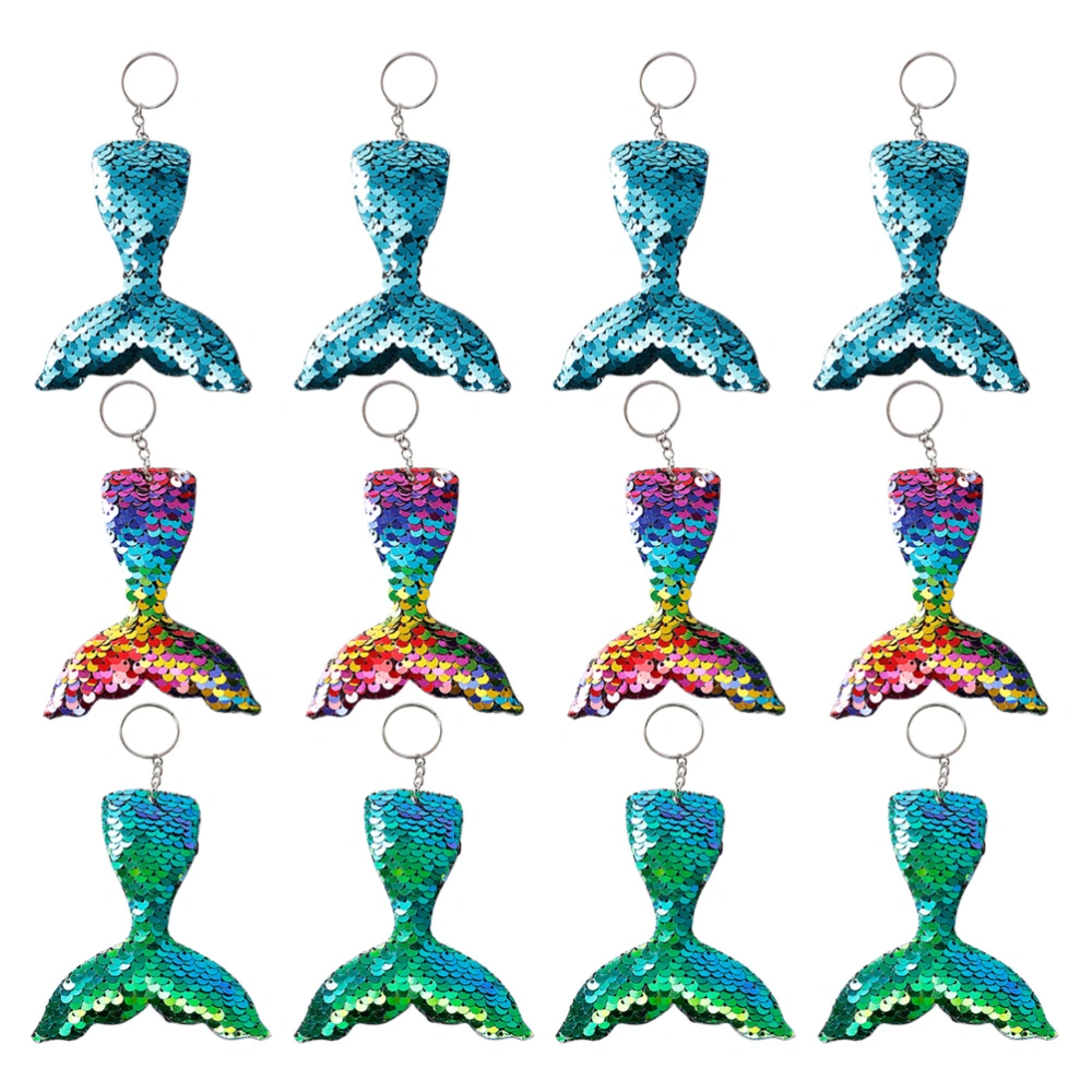 24pcs Colorful Shiny Sequins Mermaid Tail Charm Keychain Key Rings Backpack Car Keyring Phone Accessories