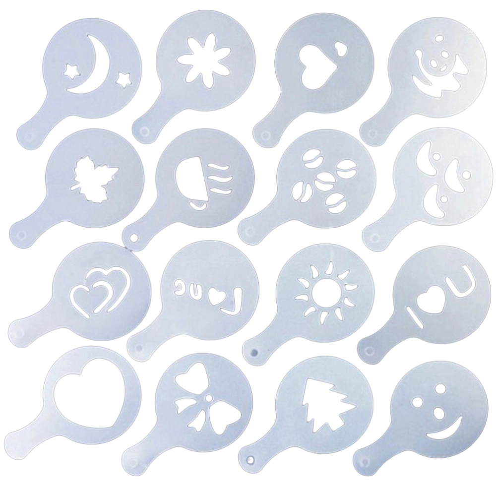 16pcs Cappuccino Coffee Art Stencils Template Strew Flowers Pad Duster Spray for Coffee Decoration