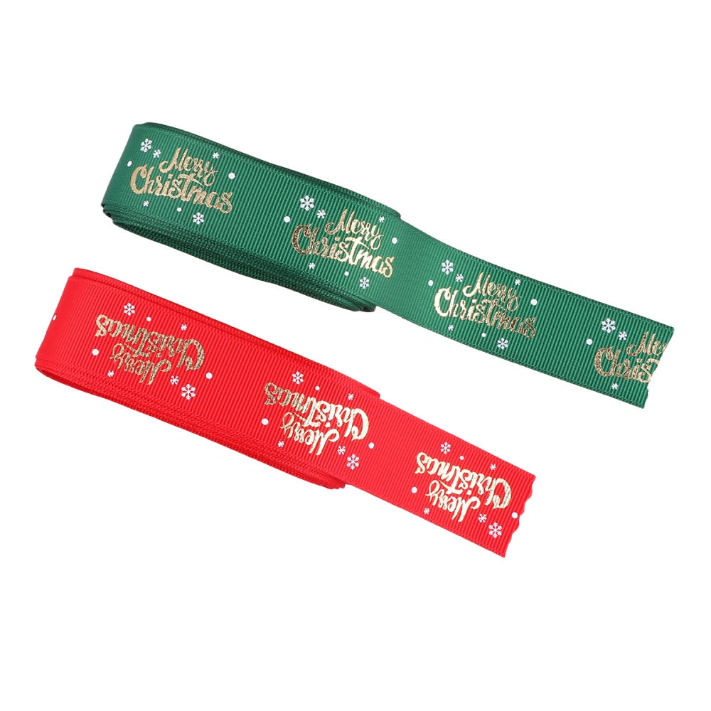 2PCS 25mm Merry Christmas Craft Ribbon Christmas Trim Ribbon Cake Gift Wrapping Riband Decorative Streamer for Party Home DIY (Style 5 and 9)