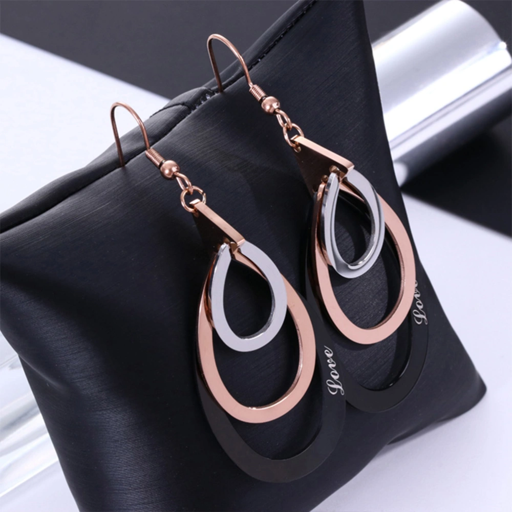 1 Pair of Titanium Steel Earrings Creative Three-Layer Water Drop Shaped Eardrops Stylish Elegant Ear Jewelry for Women Ladies