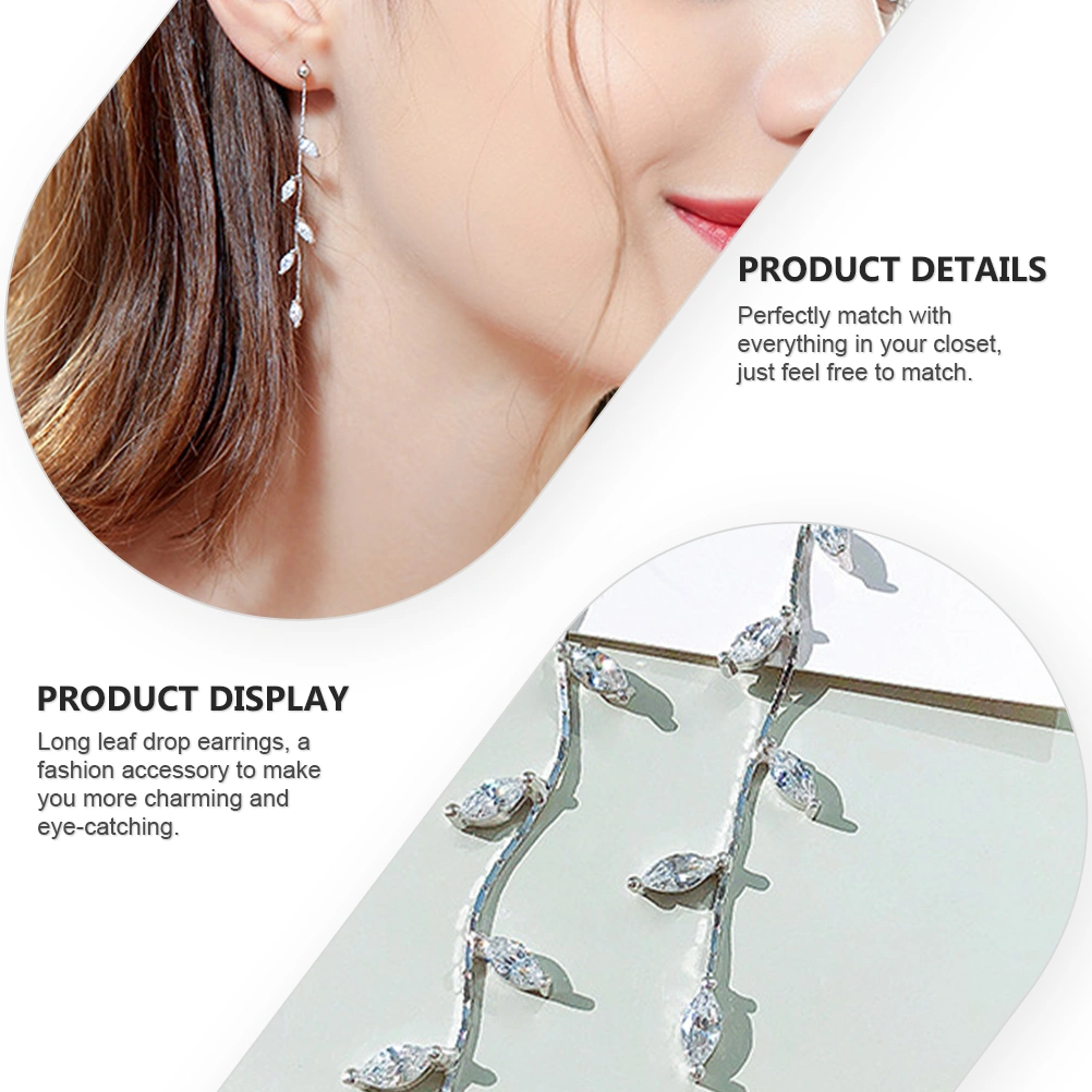 1 Pair Rhinestones Leaf Pendant Drop Earrings Dangle Long Tassel Earring Jewelry