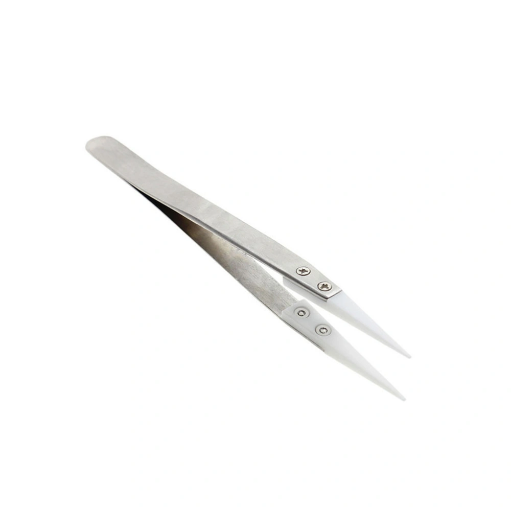 Precision Ceramic Tweezers High Temperature Resistant Tweezers for Pinching Coils(Silver and White)