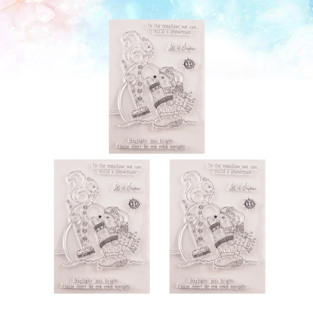 3pcs Snowman Stamp Sheets Transparent Clear TPR Seal Decorative Stamps for DIY Scrapbooking Craft Photo Album Diary Decoration