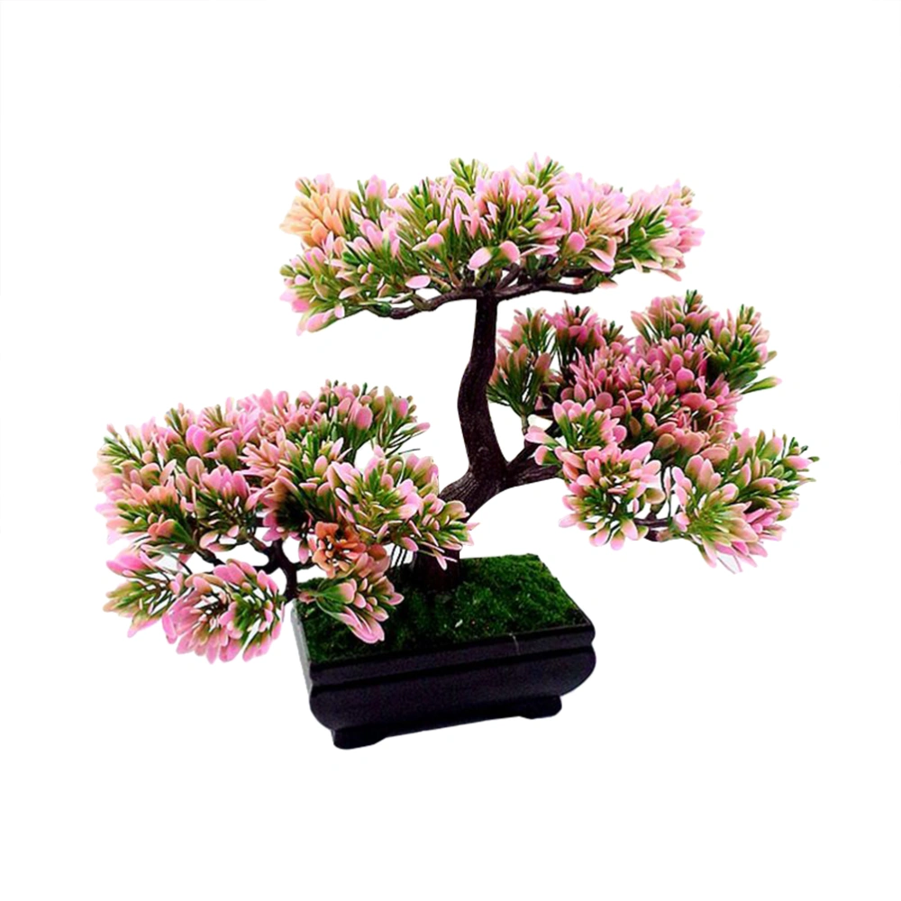 Artificial Guest-Greeting Pine Bonsai Mini Simulation Tree Plant Home Decor (Pink)