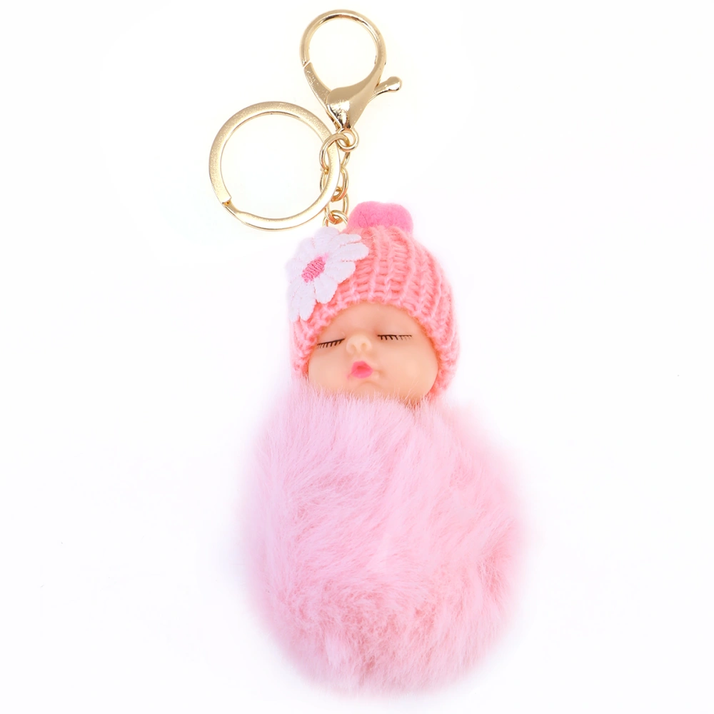 Cartoon Plush Keychain Baby Doll Car Key Ring Pendant Decorations Kids Party Favors (Pink)