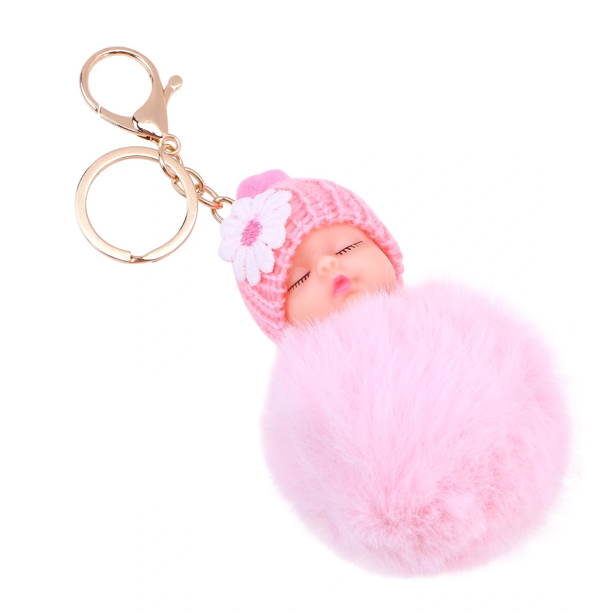 Cartoon Plush Keychain Baby Doll Car Key Ring Pendant Decorations Kids Party Favors (Pink)