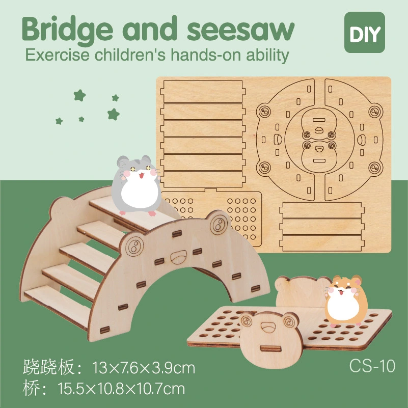 1 Set Diy Assembly Hamster Bridge and Seesaw Toy DIY Wooden Seesaw and Bridge