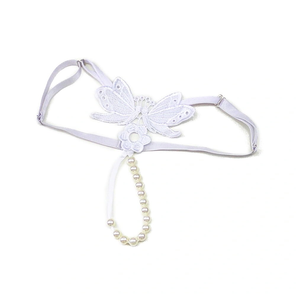 Free Size Women Sexy G-string Thongs T-back Lingerie Underwear with Imitation Pearl (White)