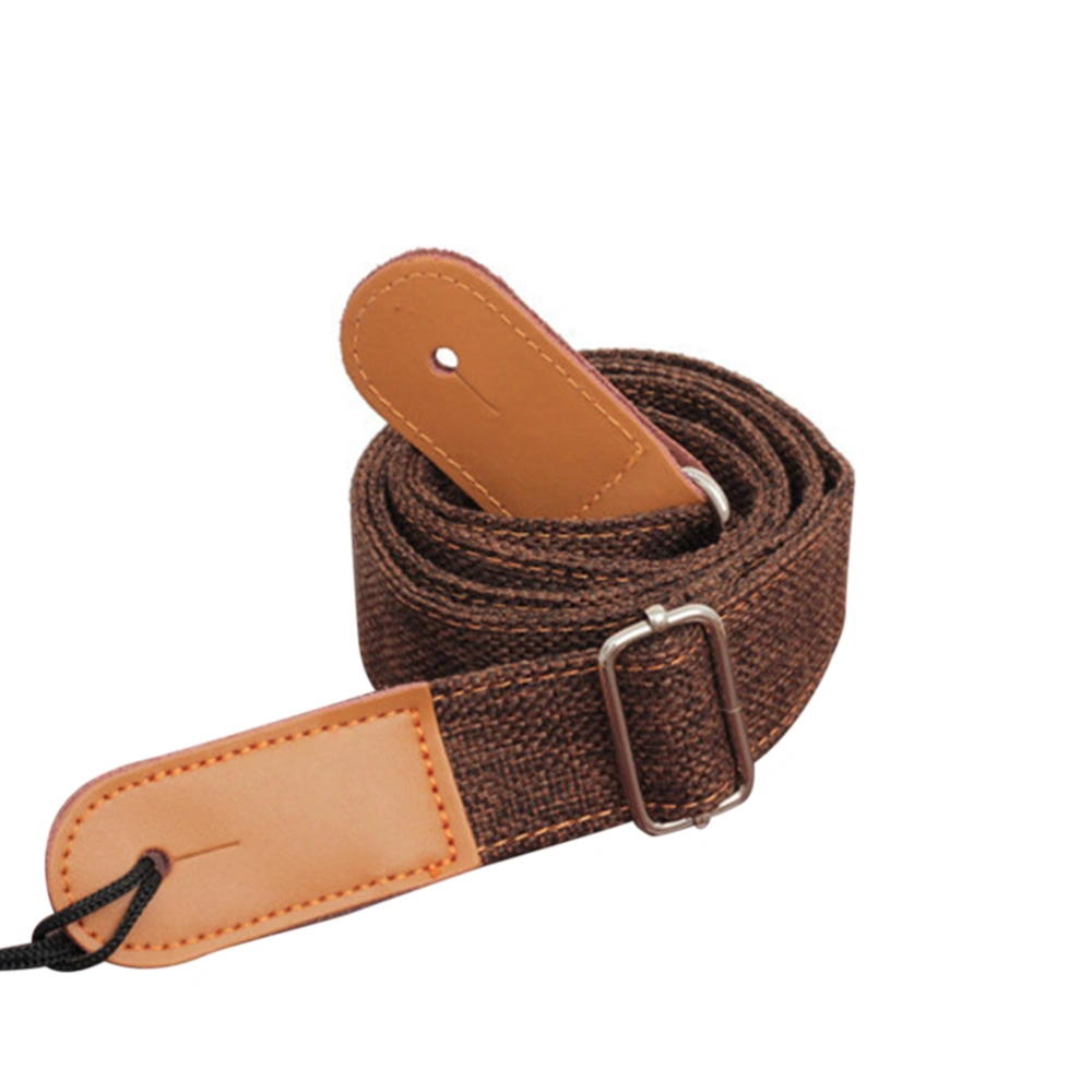 Country Style Cotton Linen & Genuine Leather Strap for Ukulele Shoulder Strap (Coffee)